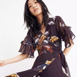 Madewell Vervain Ruffle-Sleeve Wrap Dress